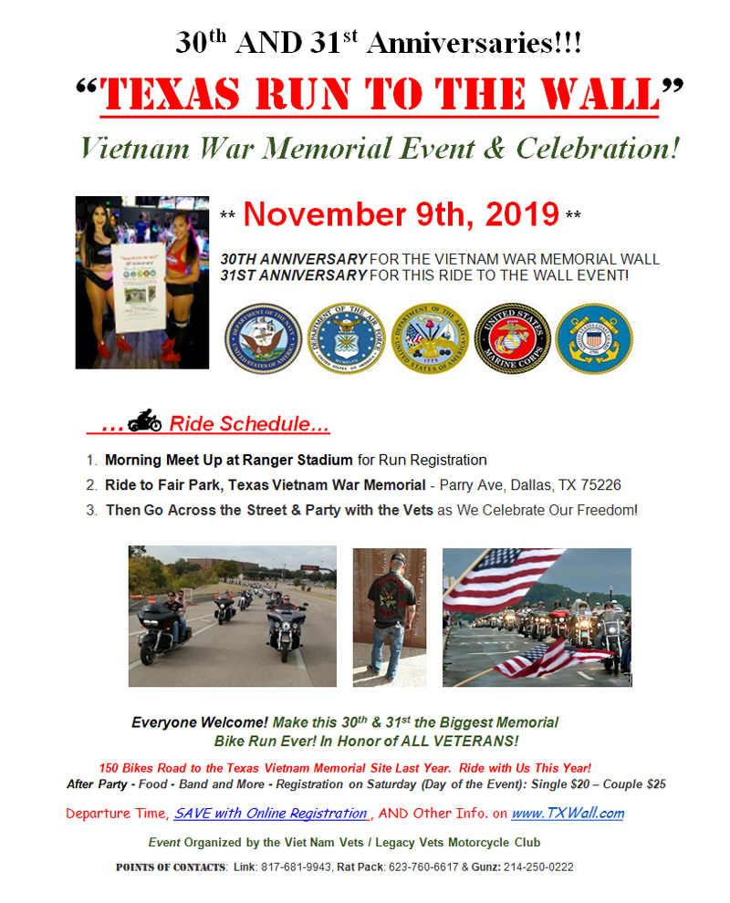 TX Wall Flier 30th Annual Run to the Wall November 2019